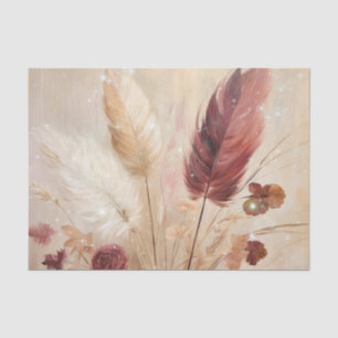 Papel De Seda Red Cream Boho Feather Floral