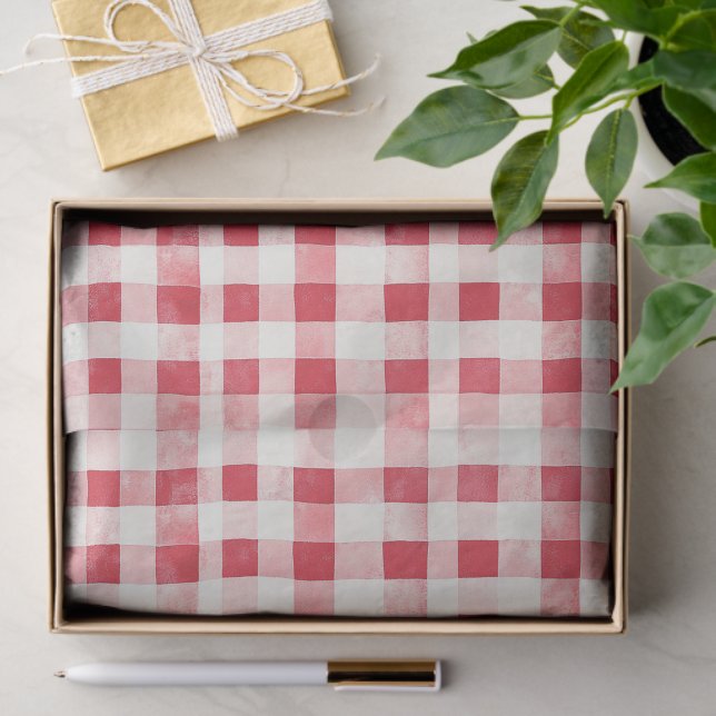 Papel De Seda Red Cream Plaid Stripes Birthday (Presente)