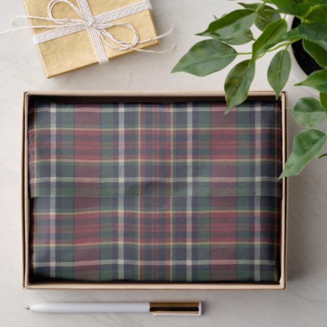 Papel De Seda Red Dark Navy Blue Green Plaid Tissue Paper (Presente)