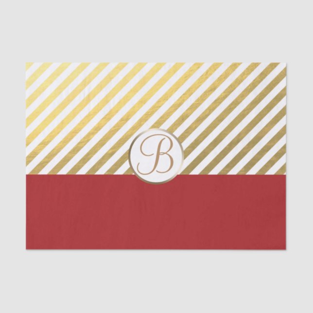 Papel De Seda Red Dourado Stripes Holiday Monograma - Letra Inic (Frente )