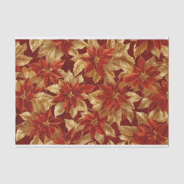 Papel De Seda Red Dourado Vintage Poinsettias Natal
