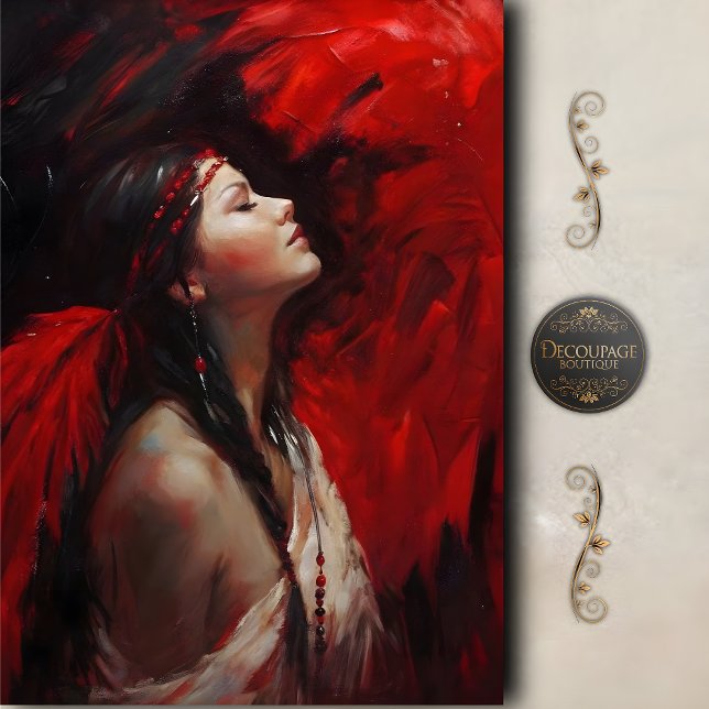 Papel De Seda Red Feather Native American Woman Decoupage (Red Feather Native Woman Decoupage Tissue Paper)