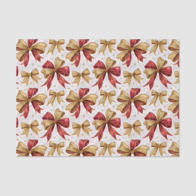 Papel De Seda Red Gold Bows Christmas (Frente )