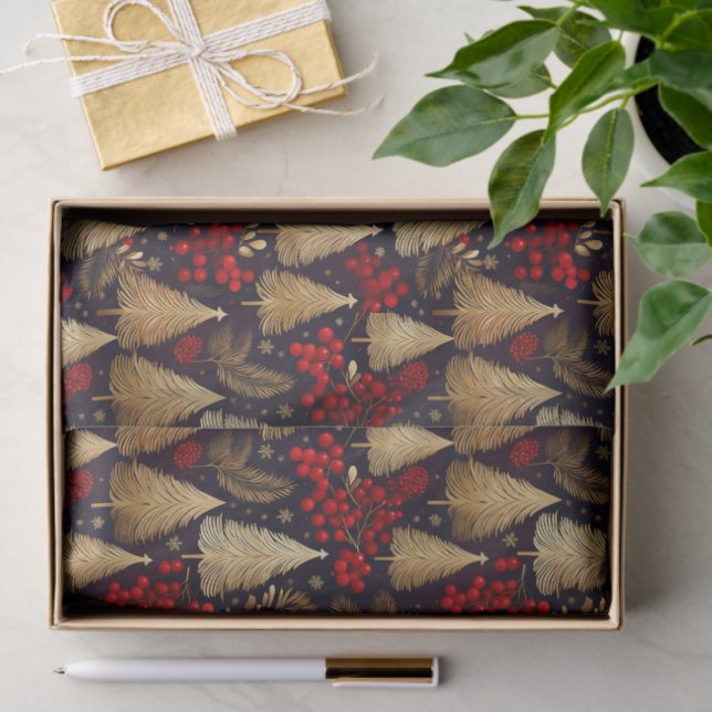 Papel De Seda Red Gold Christmas Tartan Pattern#31 ID1009 (Presente)