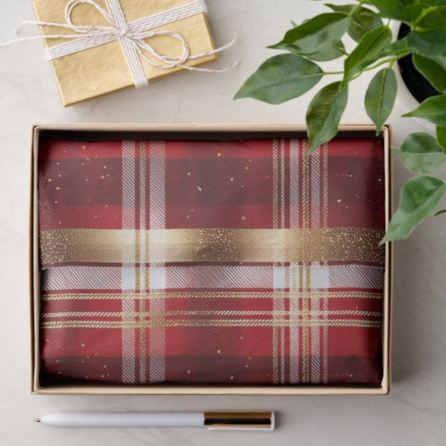 Papel De Seda Red Gold Christmas Tartan Pattern#7 ID1009 (Presente)