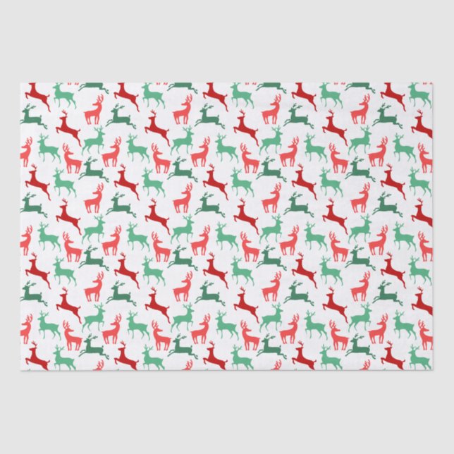 Papel De Seda Red Green Christmas Reindeer White (Frente )