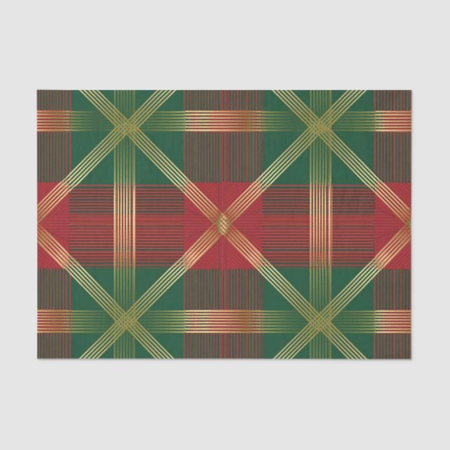 PAPEL DE SEDA RED GREEN GOLD HOLIDAY CHRISTMAS PLAID PATTERN (Frente )