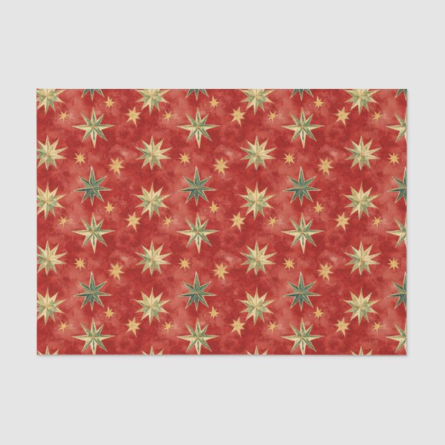 Papel De Seda Red Green Gold Stars Christmas (Frente )