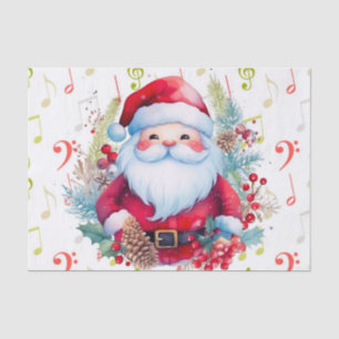 Papel De Seda Red Green Music Notes e Papai Noel