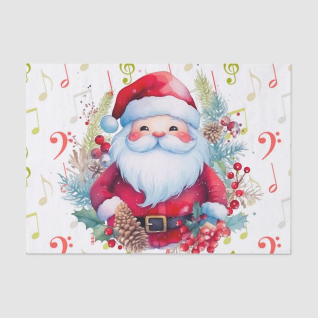 Papel De Seda Red Green Music Notes e Papai Noel (Frente )