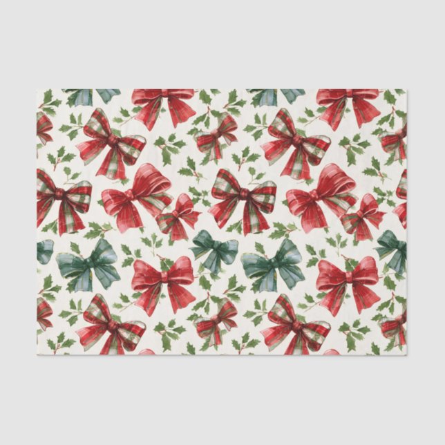 Papel De Seda Red Green Retro Plaid Bows Christmas (Frente )