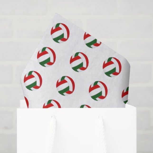 Papel De Seda red green volleyballs pattern (Sacola de presentes)