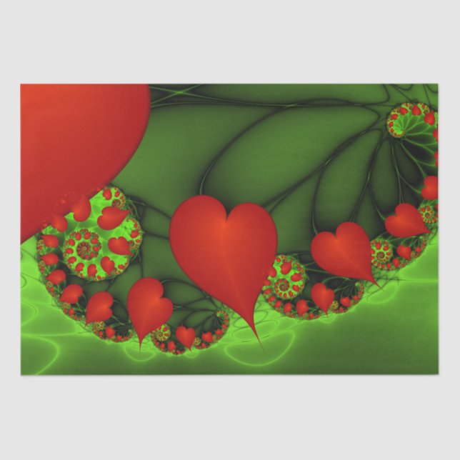 Papel De Seda Red Hearts Lime Green Modern Abstract Fractal Art (Frente )