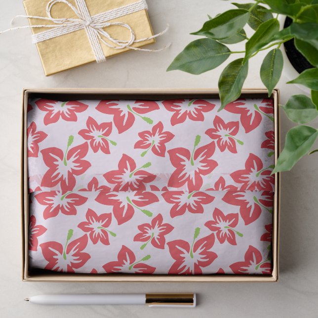 Papel De Seda Red Hibiscus, Flores Vermelhas, Padrão De Flores (Presente)