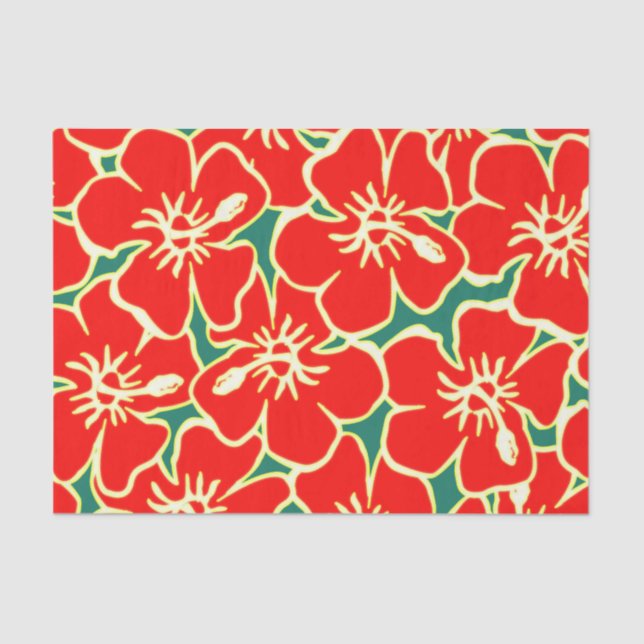 Papel De Seda Red Hibiscus Flowers Tropical Havaiana Luau (Frente )
