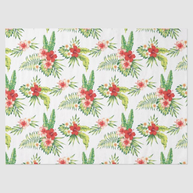 Papel De Seda Red Hibiscus & Green Tropical Leaftern (Frente )