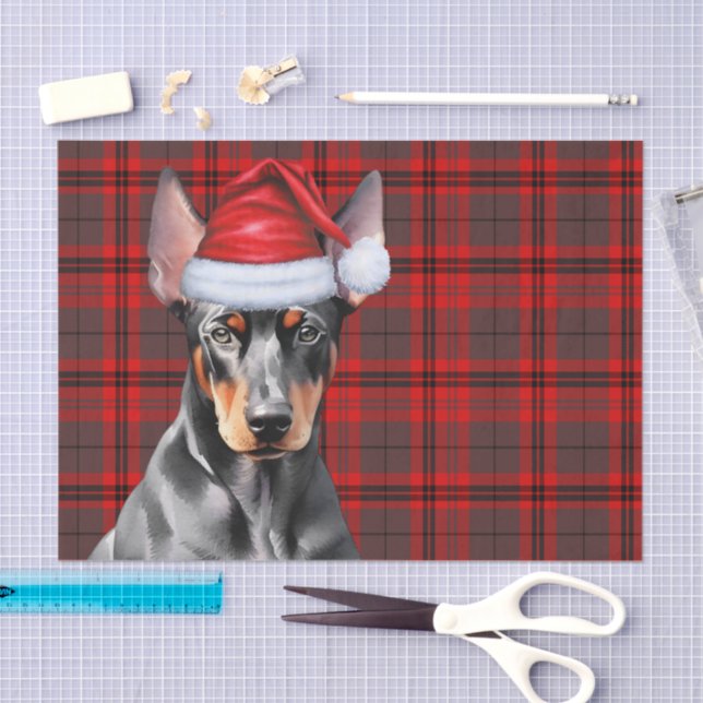 Papel De Seda Red Holiday Plaid Doberman Pinscher Christmas (Arte )