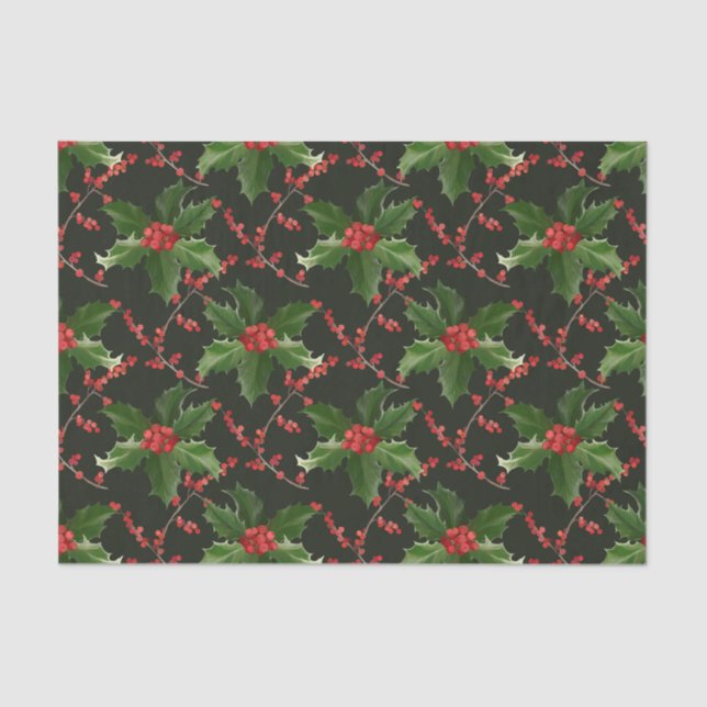 Papel De Seda Red Holly Berry Natal e Folhas Verdes (Frente )