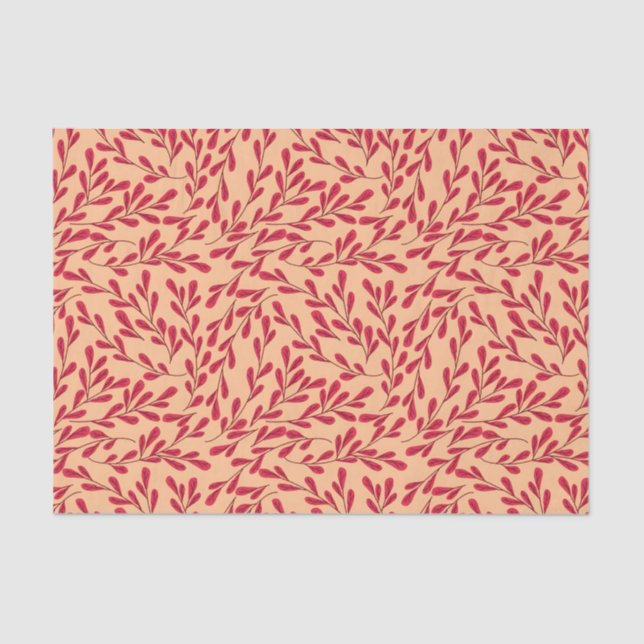 Papel De Seda  Red Leafy Branches Seamless Pattern (Frente )