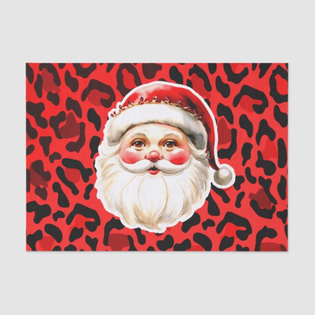 Papel De Seda Red Leopardo Imprime Retro Papai Noel Natal (Frente )