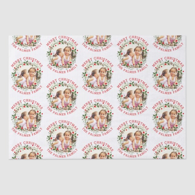 Papel De Seda Red Merry Christmas, foto de feriado floral (Frente )