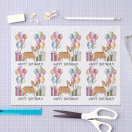 Papel De Seda Red Pembroke Welsh Corgi Feliz Aniversário Colorid