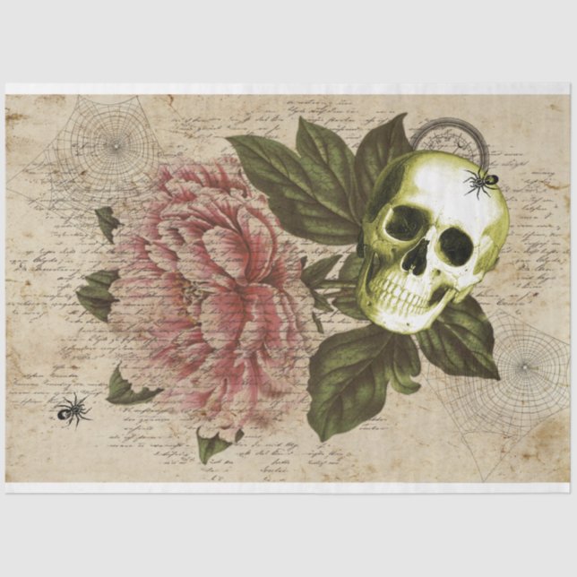 Papel De Seda Red Peony Steampunk Skull Ephemera (Frente )