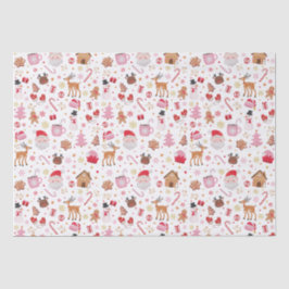 Papel De Seda Red Pink Christmas Santa Claus Reindeer Wonderland