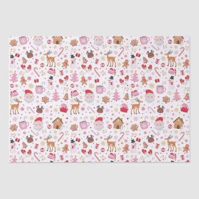 Papel De Seda Red Pink Christmas Santa Claus Reindeer Wonderland (Frente )