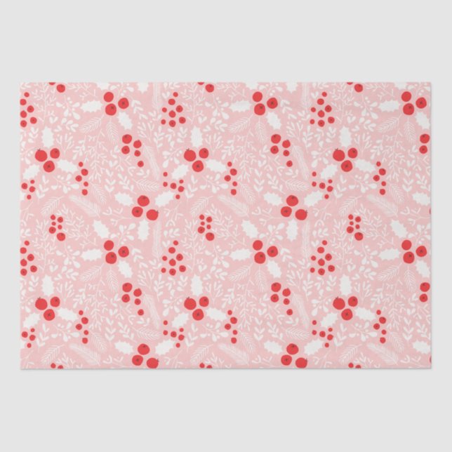 Papel De Seda Red Pink White Holly Berries Mistura Natal  (Frente )