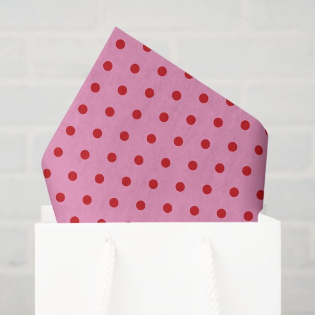 Papel De Seda Red Polka Dots on Pink (Sacola de presentes)