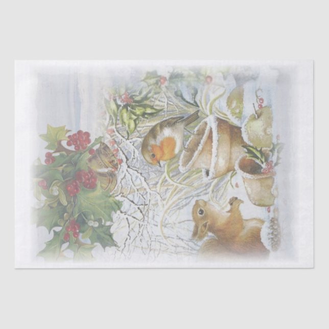 Papel De Seda Red Robin Bird Squirrel Winter Christmas (Frente )