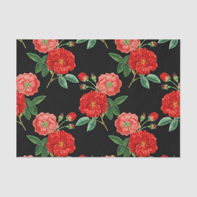 Papel De Seda Red Roses, Black Background, (Frente )