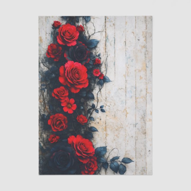 Papel De Seda Red Roses on Weathered Wood FE3L Decoupage (Frente )