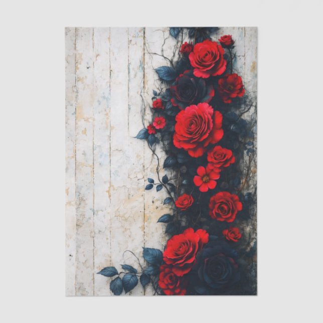 Papel De Seda Red Roses on Weathered Wood FE3R Decoupage (Frente )
