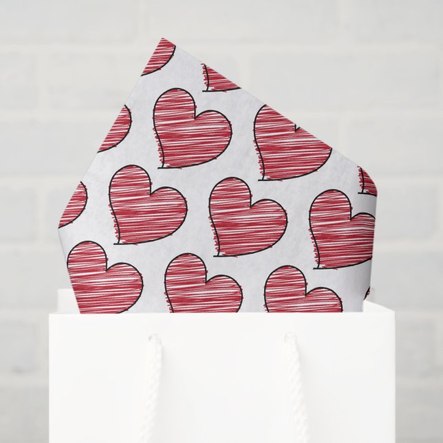 Papel De Seda Red Scribble Heart Pattern Hand Drawn Minimalist (Sacola de presentes)