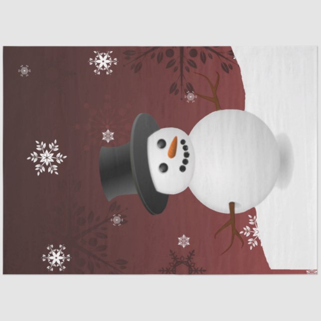 Papel De Seda Red Snowman Winter Scense White Paper (Frente )