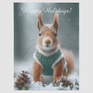 Papel De Seda Red Squirrel in a Green Knitted Sweater with Text