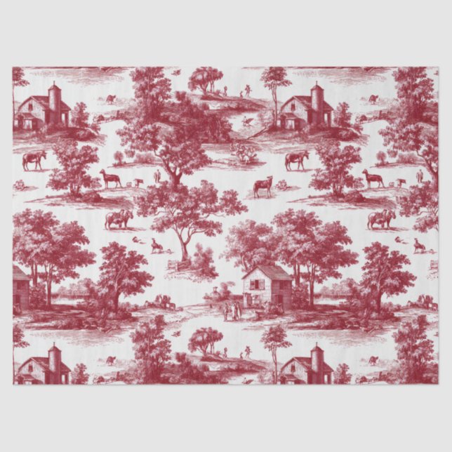 Papel De Seda Red Toile Countryside Scene (6) (Frente )