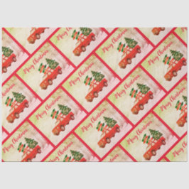 Papel De Seda Red Truck Padrão Festivo Vintage Feliz Natal