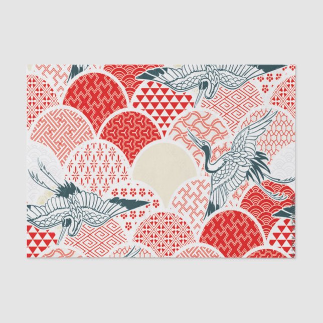 Papel De Seda Red White Bird Japonês Kimono Floral Decoupage (Frente )