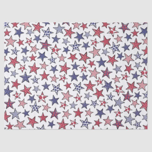 Papel De Seda Red White e Blue Stars América Patriótica  (Frente )