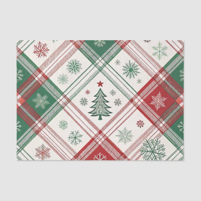 PAPEL DE SEDA RED WHITE GREEN CHRISTMAS PLAID PATTERN (Frente )