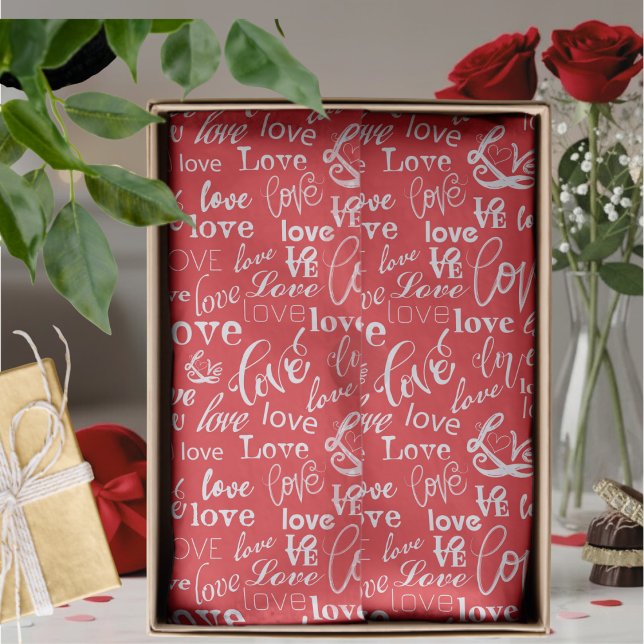 Papel De Seda Red White Love Typography Valentine's Day (Criador carregado)