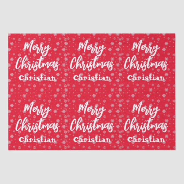 Papel De Seda Red & White Script Trendy Modern Felry Natal (Frente )