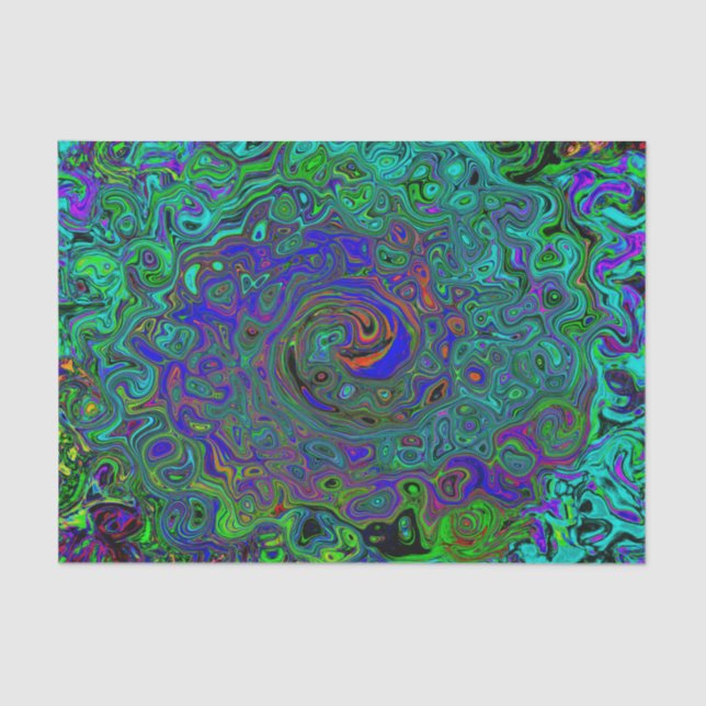 Papel De Seda Redemoinho Abstrato Azul Marmorizado e Água-Marinh (Frente )