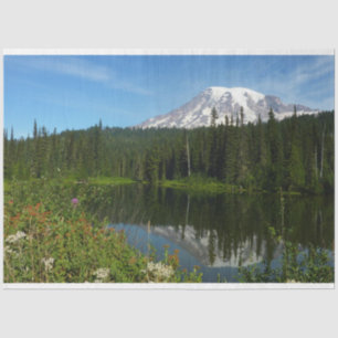 Papel De Seda Reflexo do Lago Monte Rainier com Flores Silvestre