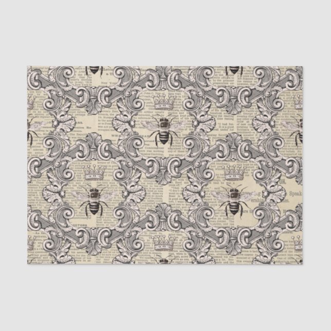 Papel De Seda Regal Filigree Queen Bee no jornal Vintage (Frente )