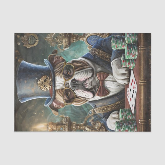 Papel De Seda Rei da Mesa, Bulldog toca CartõesPapel Tecido (Frente )