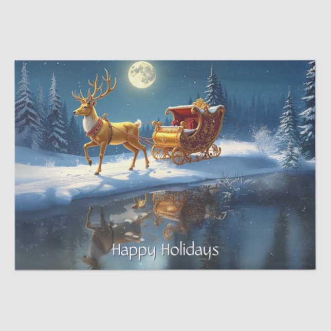Papel De Seda Reindeer Christmas Sleigh Holiday (Frente )
